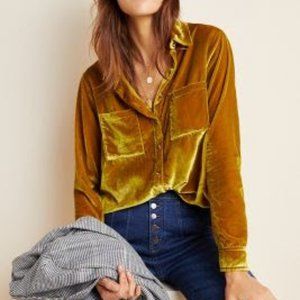 Anthropologie Velvet Long Sleeve Button down Shirt